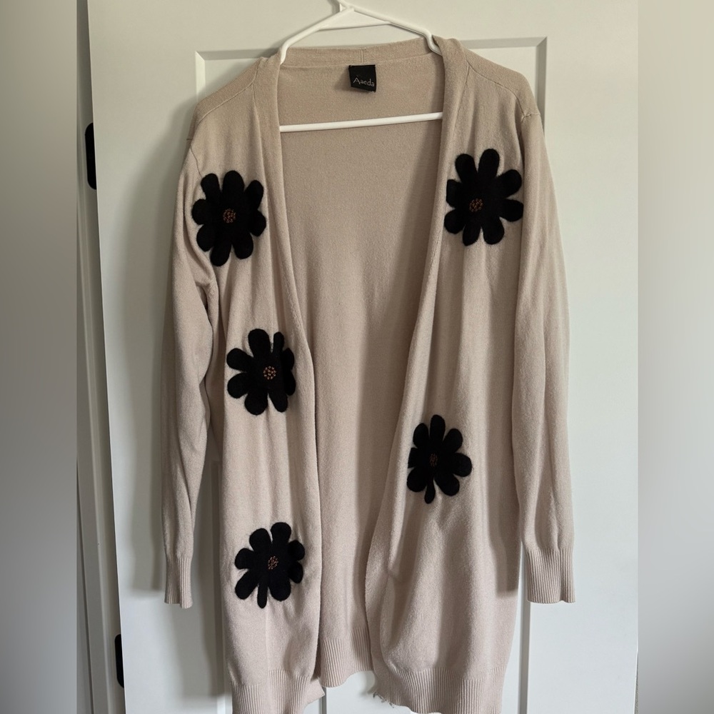 Aratta Beige Cardigan with Black Floral Design